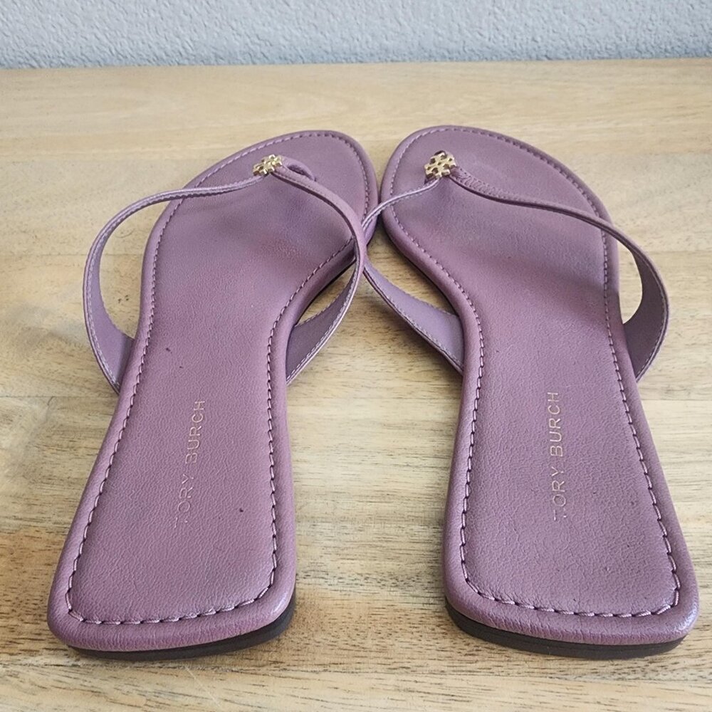 Tory Burch Sandals Shoes Womens Size 6.5M Purple Leather Thong Flip Flop Logo - Picture 3 of 12